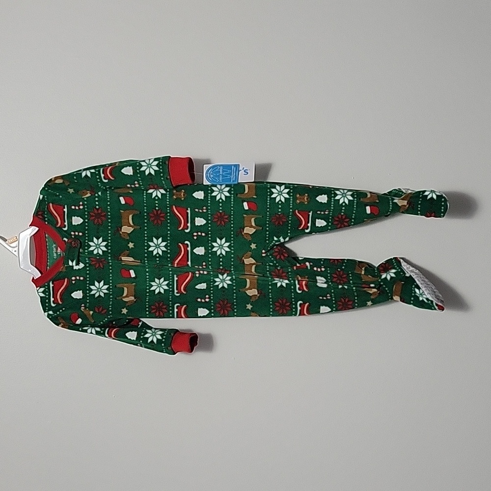 Carters Baby 12 Months Christmas Fleece Footed Onesie Sleeper 2 Way Zipper